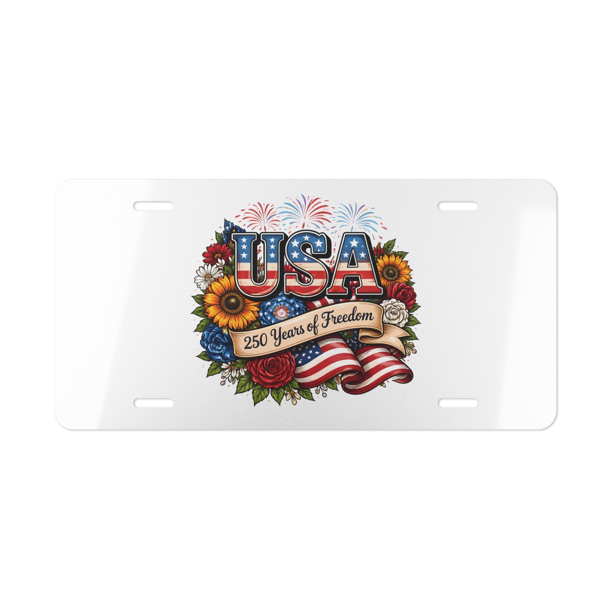 USA 250 Years of Freedom Floral License Plate - Patriotic Vanity Plate Accessories
