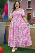 Pink Plus Size Floral Print Maxi Dress Plus Size Dresses