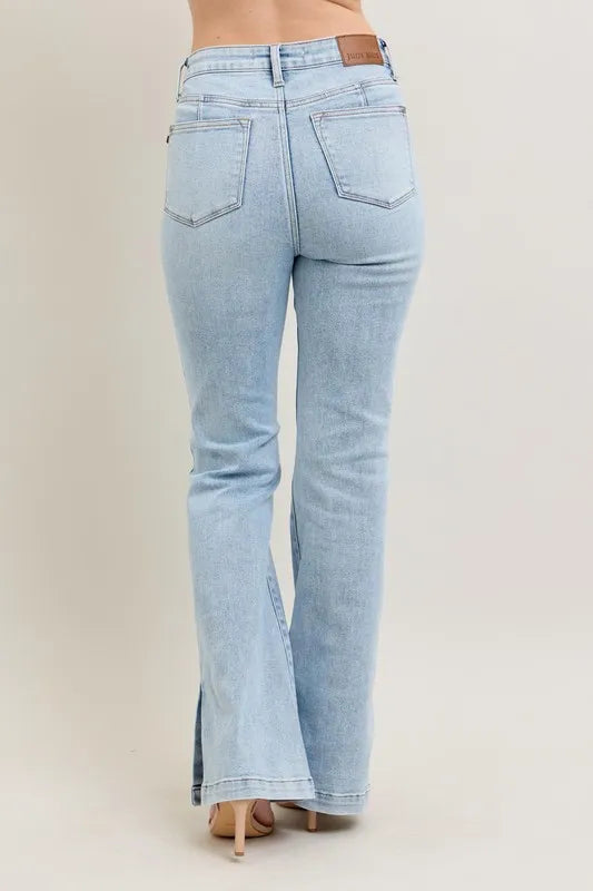 Judy Blue Full Size Tummy Control Vintage Wash Side Slit Slim Boot Jeans Plus Size Judy Blue Denim