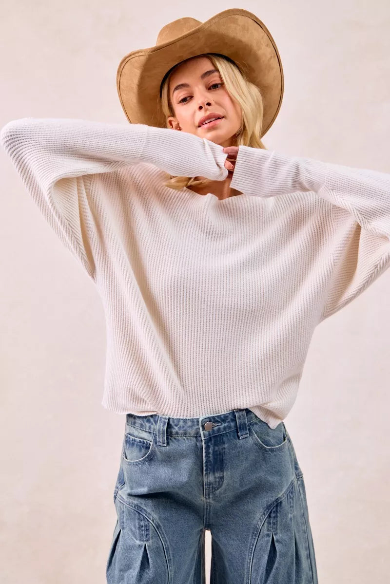 BIBI WAFFLE KNIT OFF SHOULDER TOP Shirts & Blouses