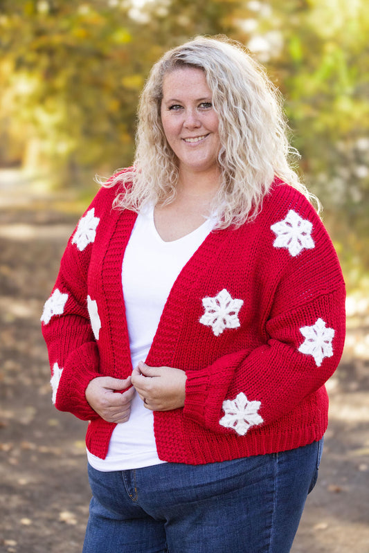 IN STOCK Snowflake Cardigan - Red