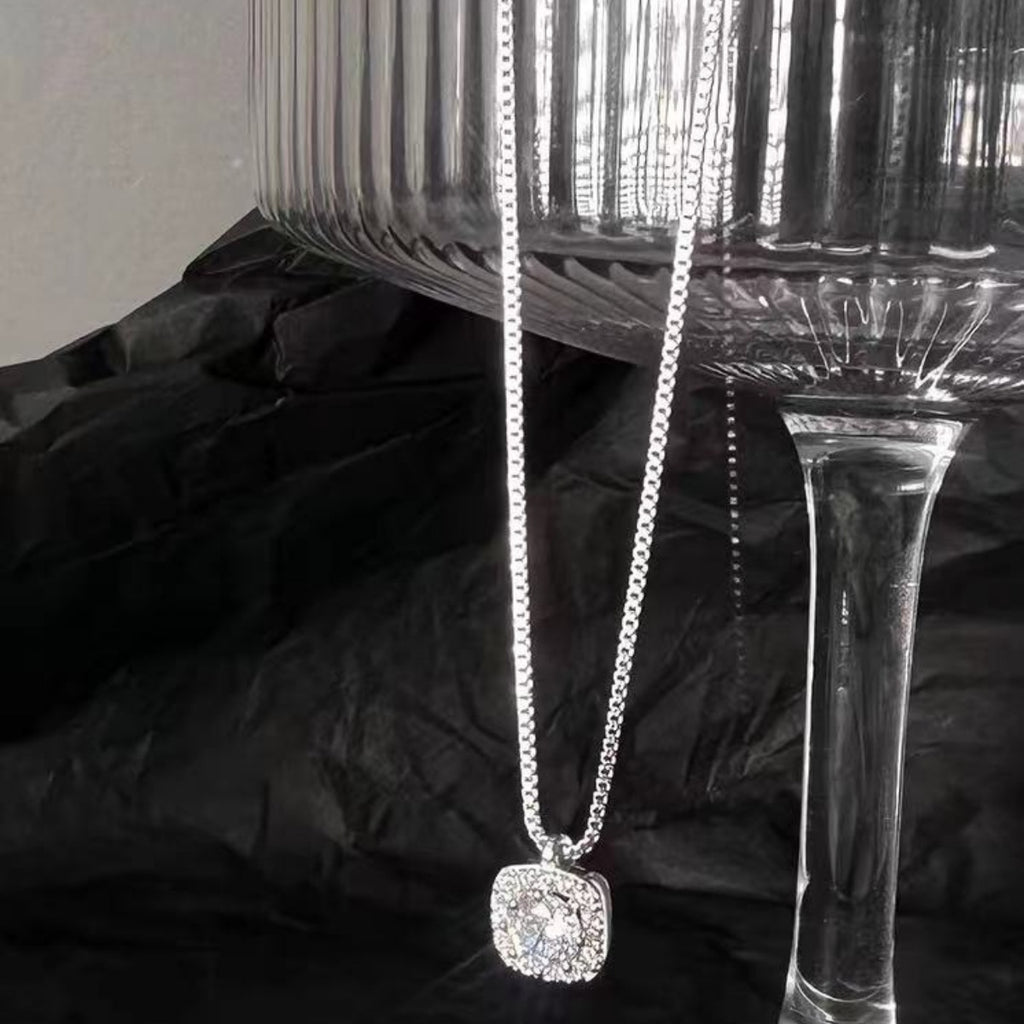 925 Sterling Silver Square Pendant Necklace