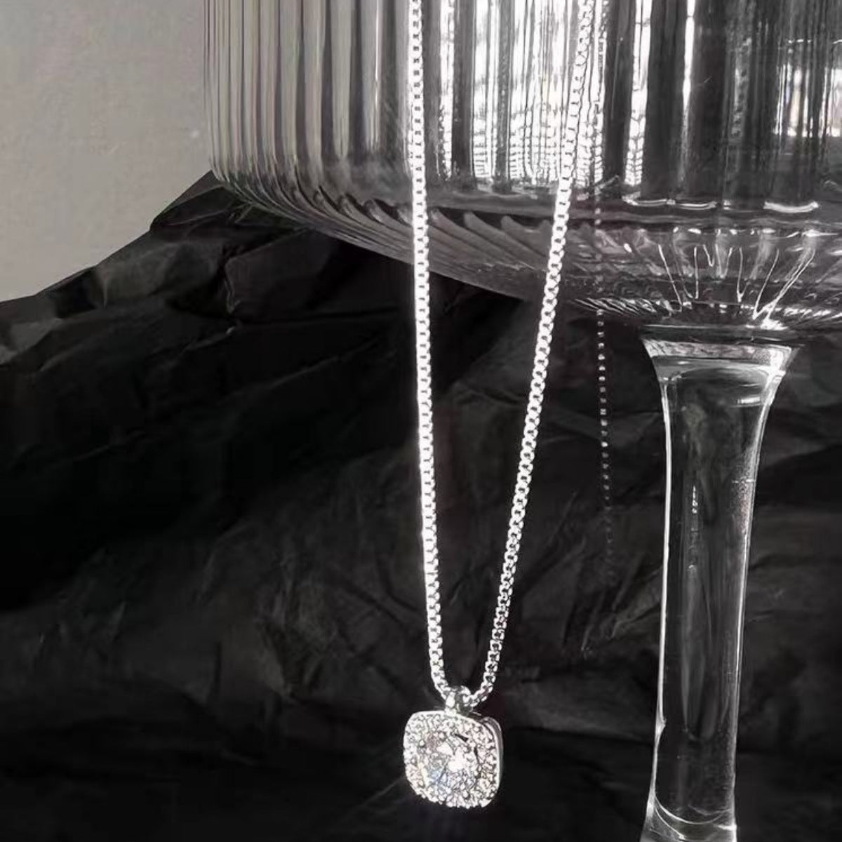 925 Sterling Silver Square Pendant Necklace