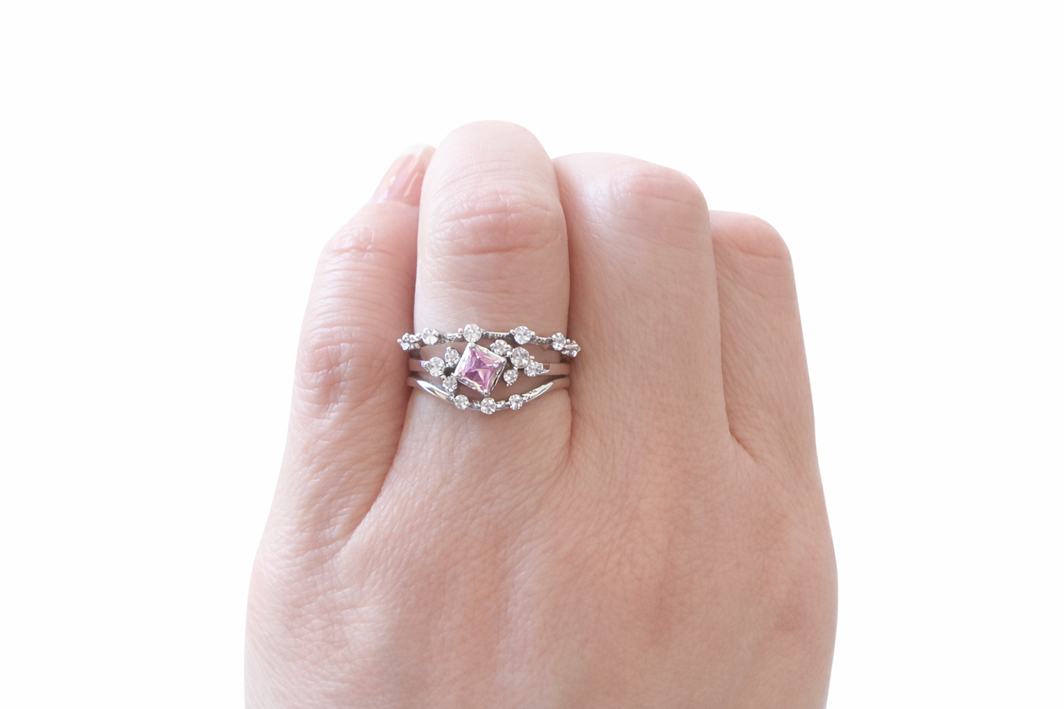 BLUSH BLOOM DAINTY 3-PIECE RING STACK - SILVER RING