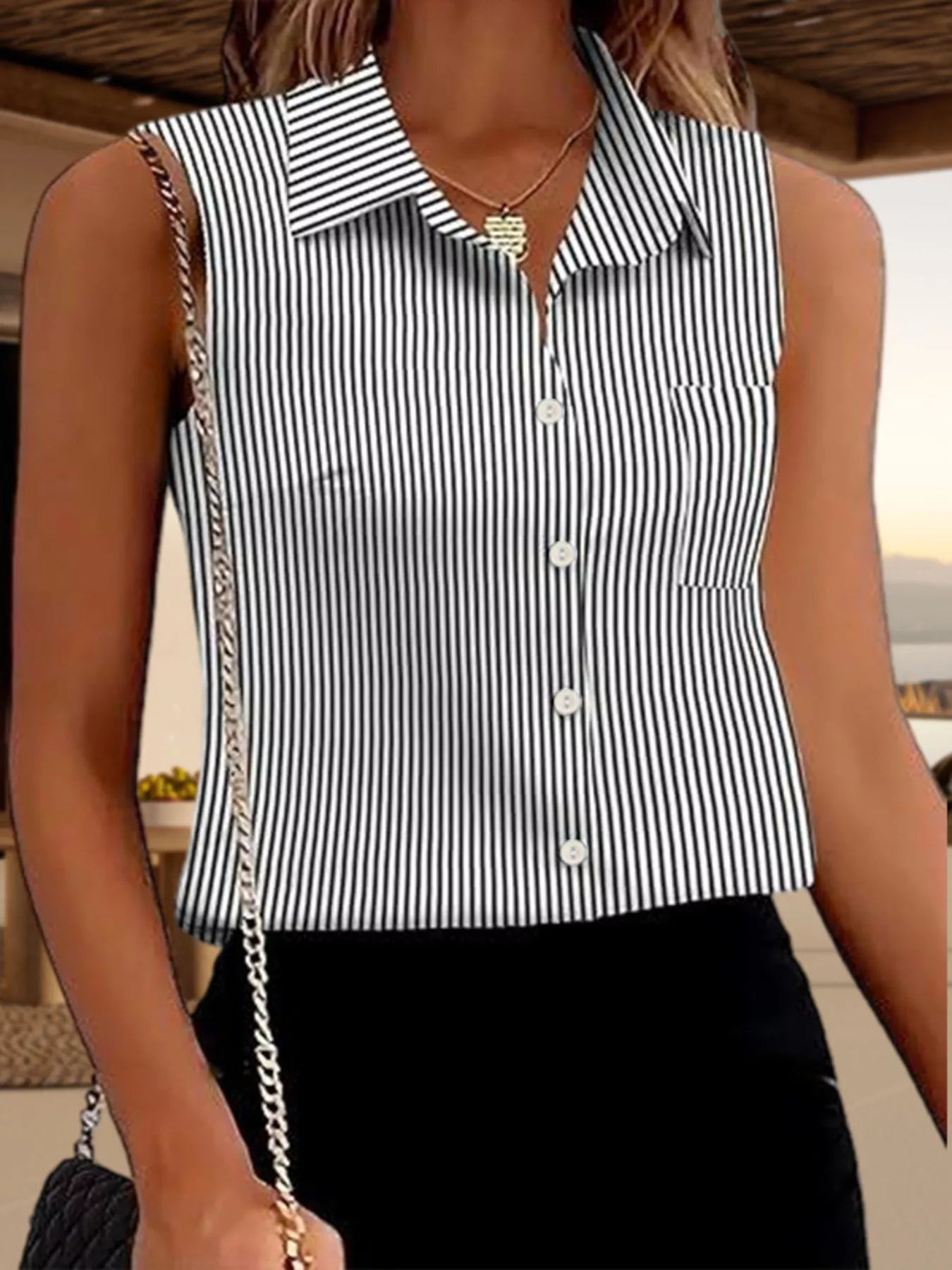 Button Up Sleeveless Shirt