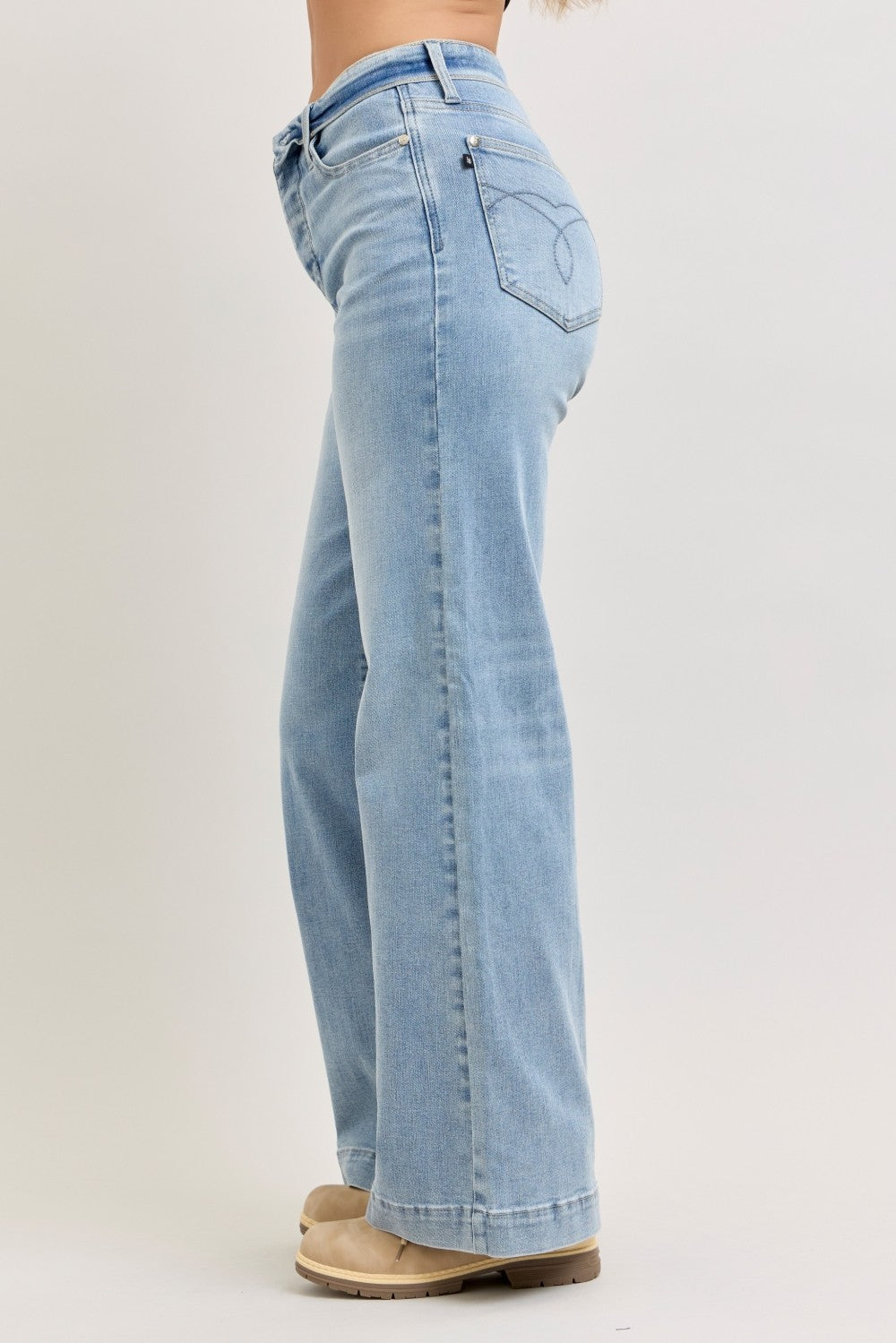 JUDY BLUE MID RISE RETRO WIDE LEG JEANS WITH FOLD-OVER WAISTBAND Judy Blue Denim