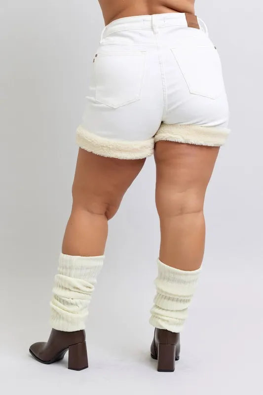 Judy Blue Full Size High Waist Shearling Cuff Denim Shorts Plus Size