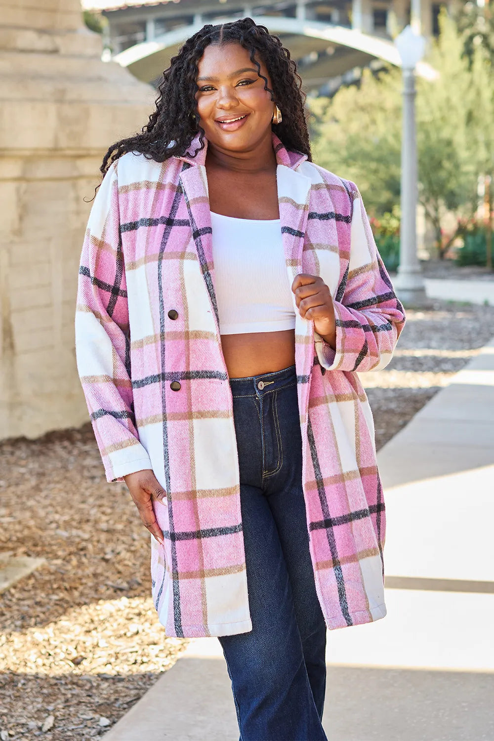 DOUBLE TAKE PLAID BUTTON UP LAPEL COLLAR COAT coat