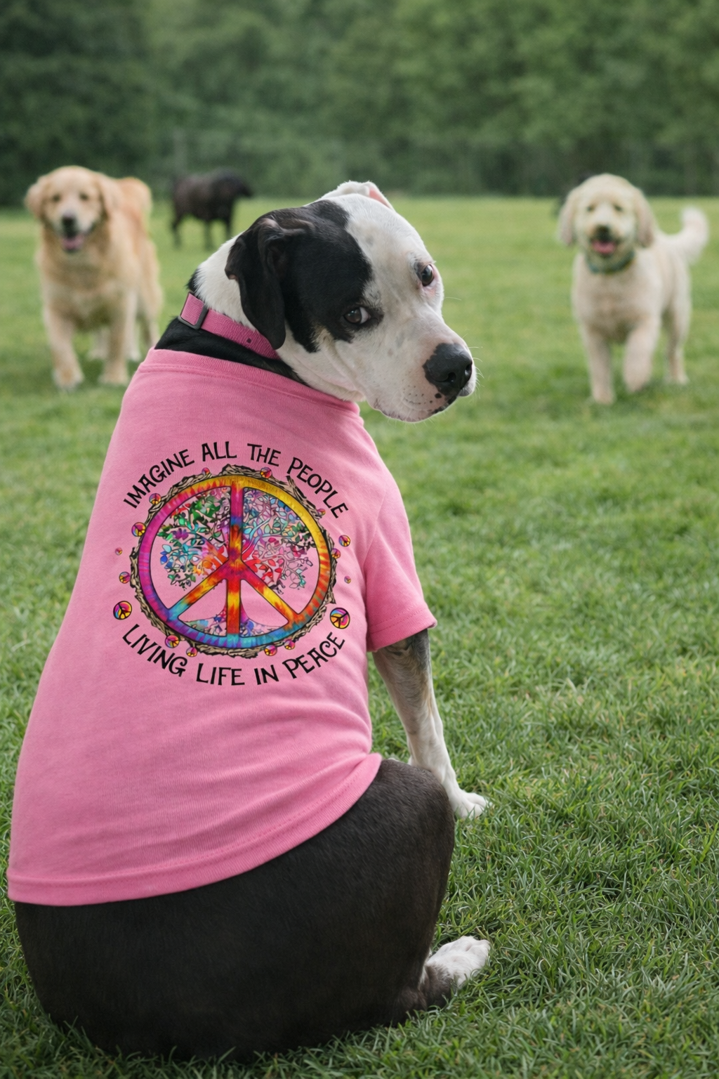 PEACE SIGN PET TANK TOP - "IMAGINE ALL THE PEOPLE, LIVING LIFE IN PEACE" COLORFUL HIPPIE CUSTOM TEE Pets