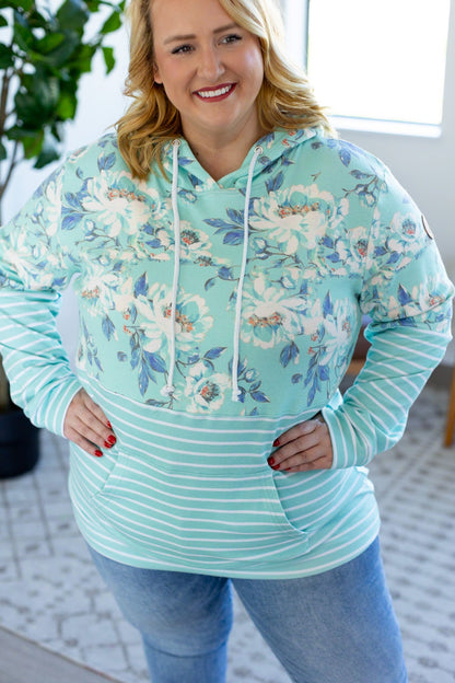 IN STOCK Hailey Pullover Hoodie - Mint Floral Pattern Mix