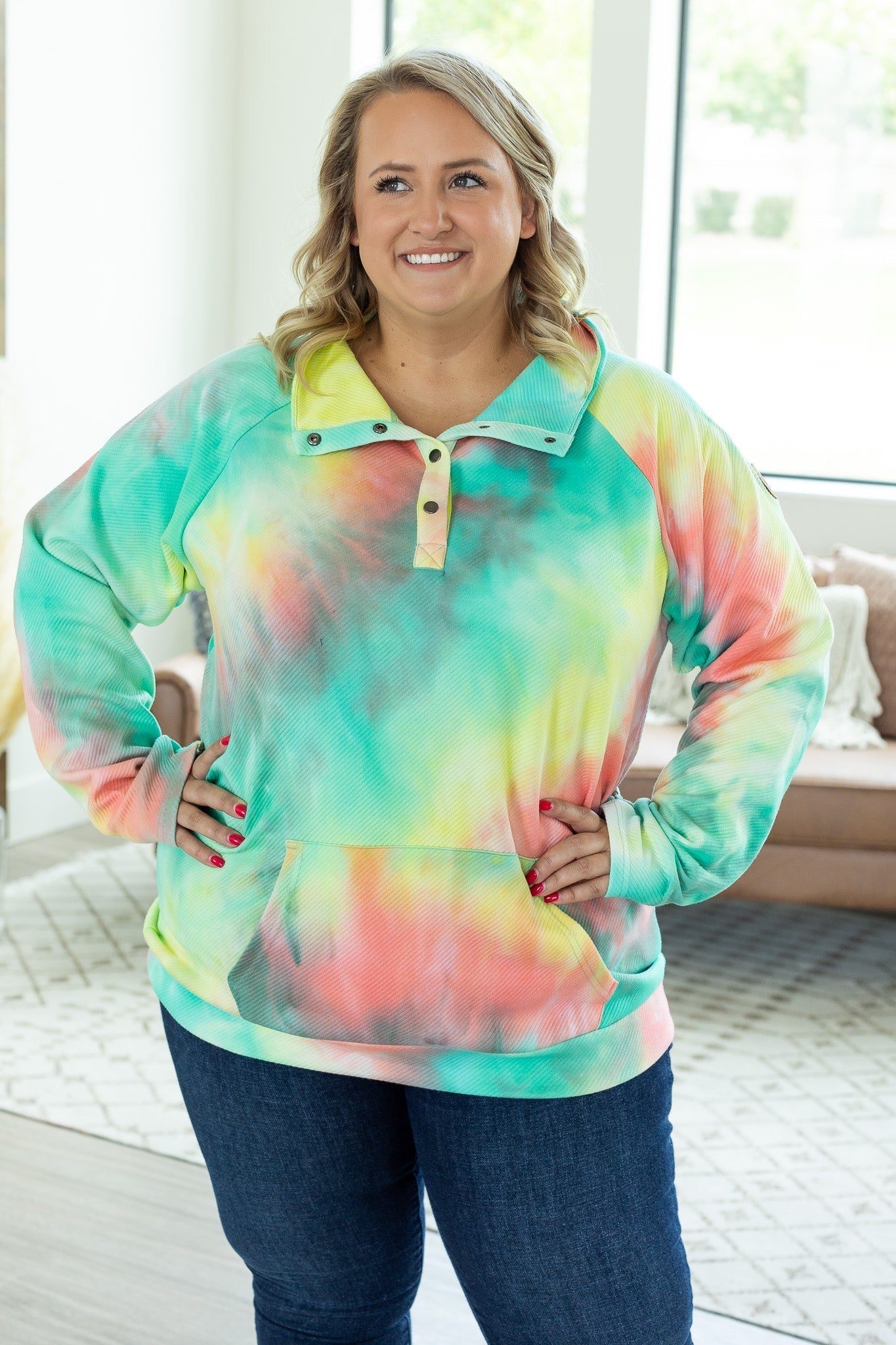 IN STOCK Quilted Button Snap Pullover - Tie Dye Mojito
