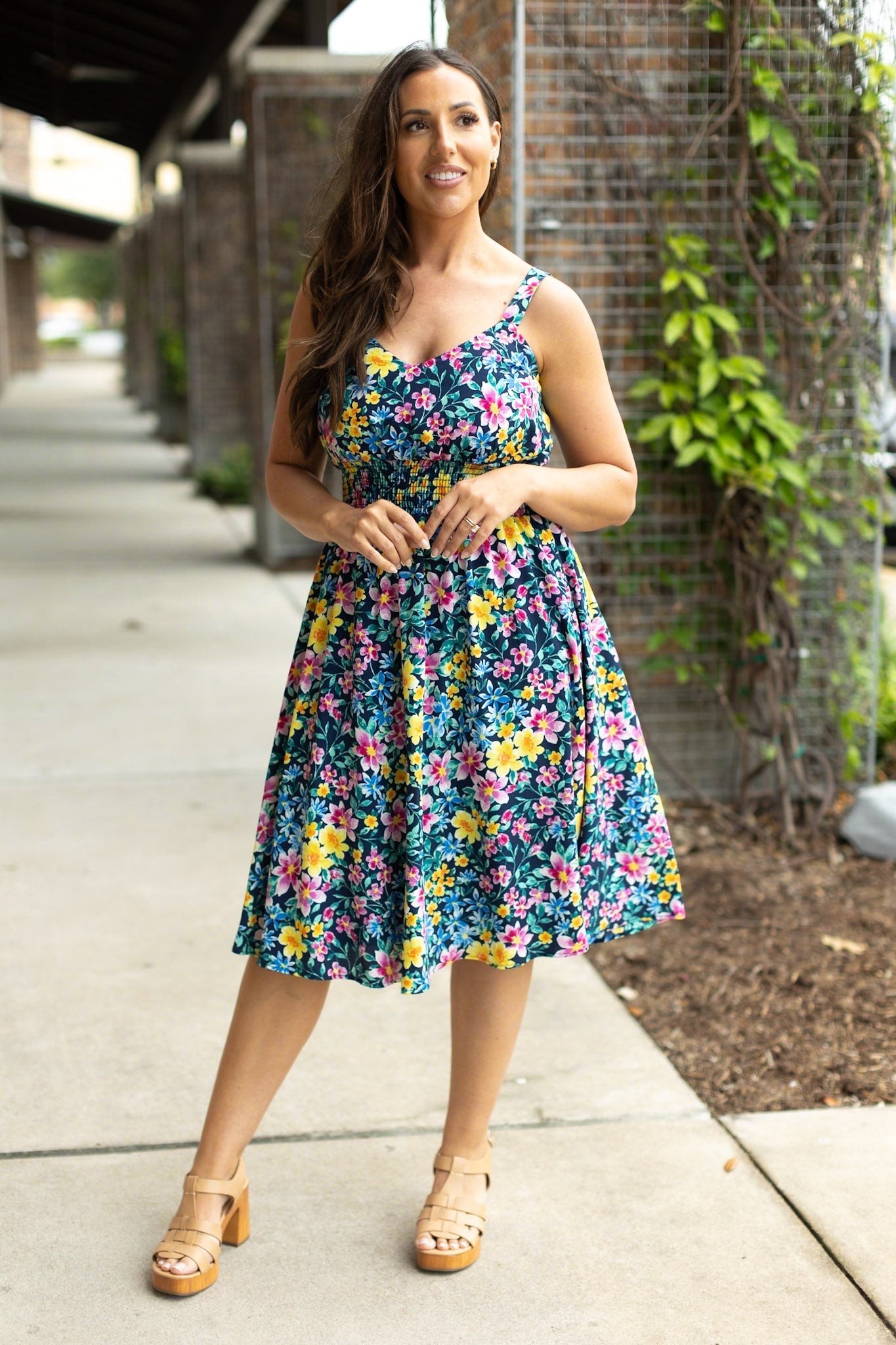 IN STOCK Cassidy Midi Dress - Navy and Yellow Floral FINAL SALE