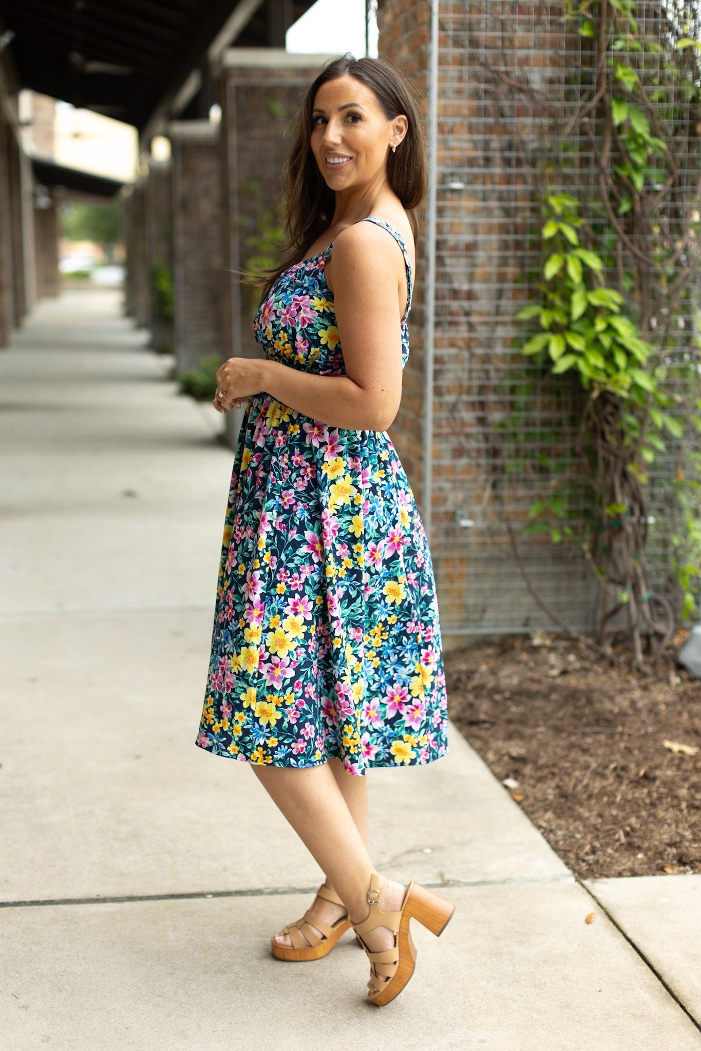 IN STOCK Cassidy Midi Dress - Navy and Yellow Floral FINAL SALE