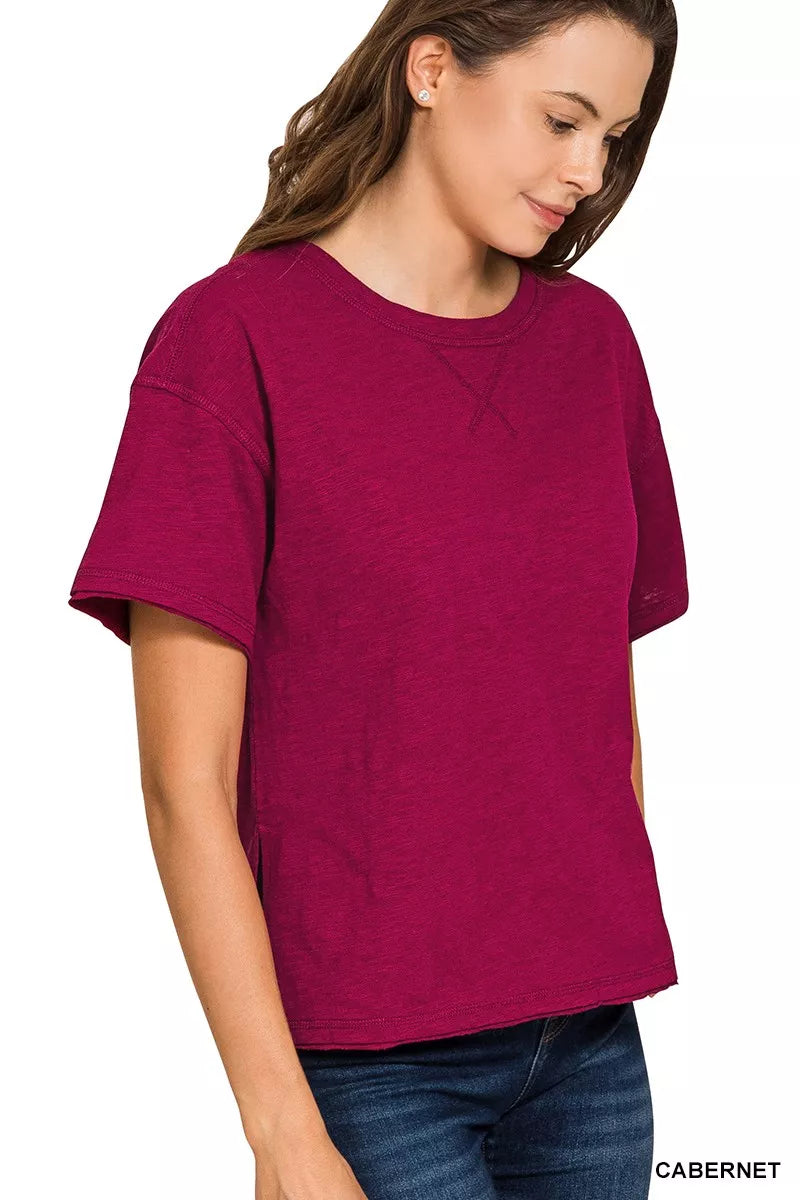 ZENANA COTTON SLUB SHORT SLEEVE TEE Tops