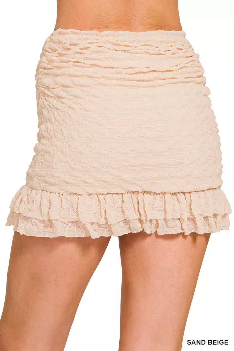 ZENANA RUCHED MINI SKIRT WITH BUILT IN SHORTS SKORT