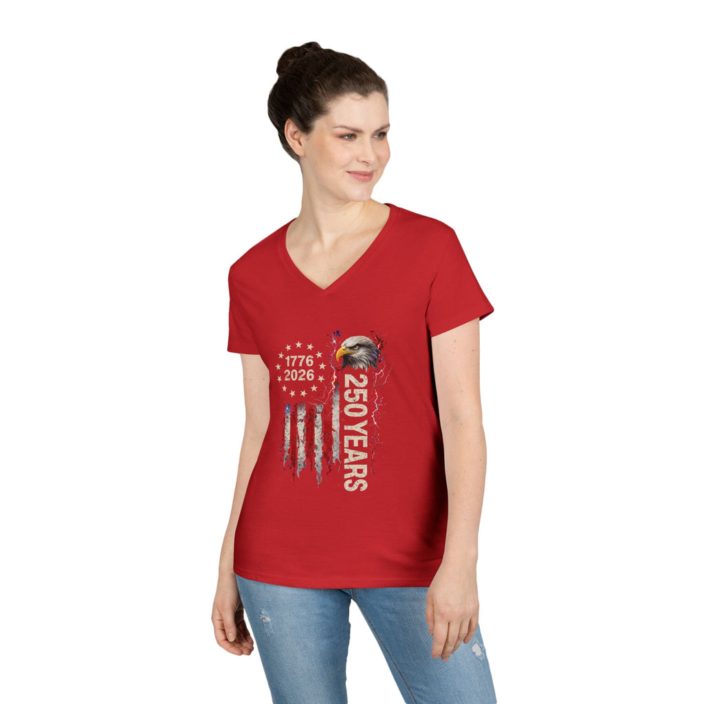 PATRIOTIC 250 YEARS TEE - 1776 TO 2025 EAGLE AMERICAN FLAG VNECK GRAPHIC TEE T-Shirt