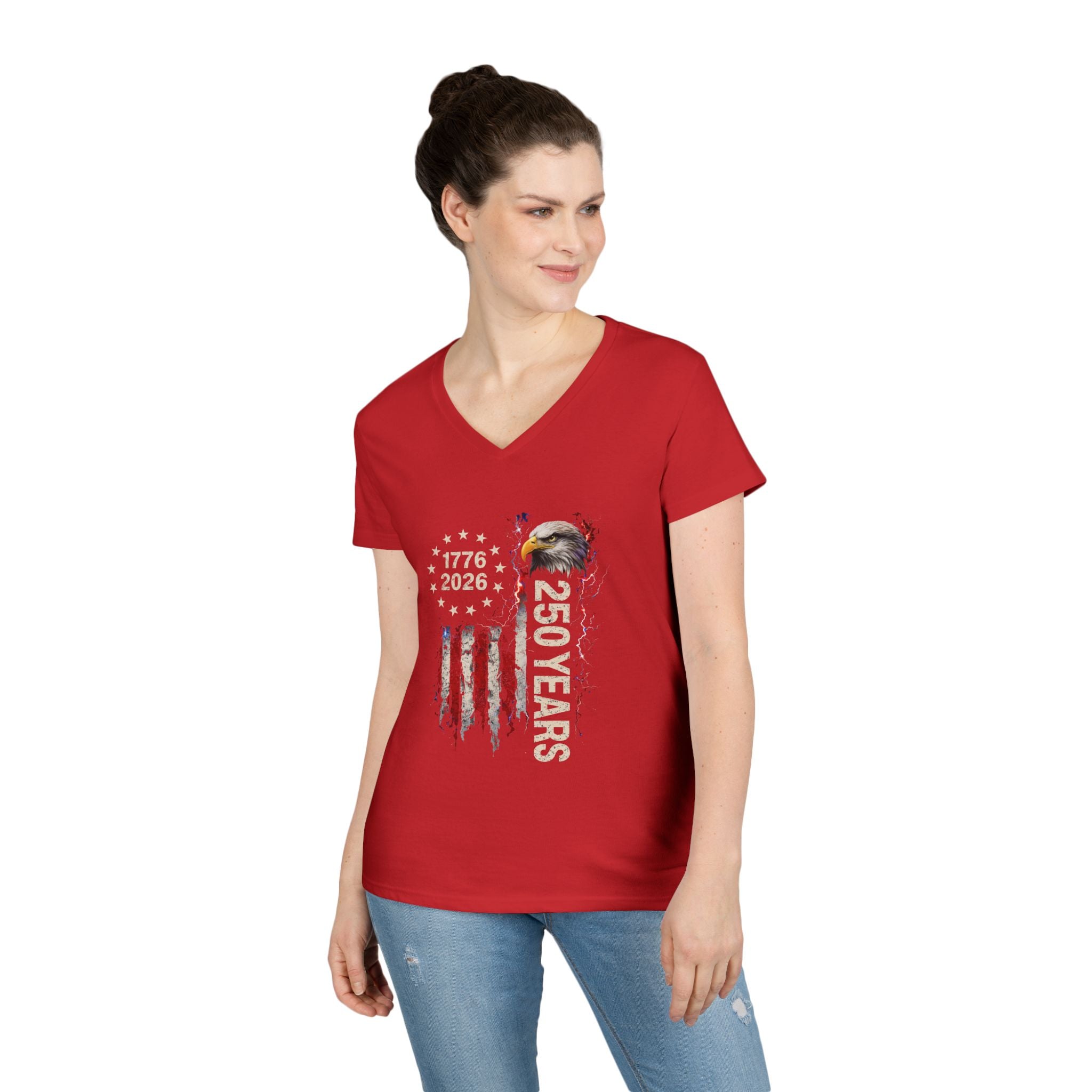 PATRIOTIC 250 YEARS TEE - 1776 TO 2025 EAGLE AMERICAN FLAG VNECK GRAPHIC TEE T-Shirt