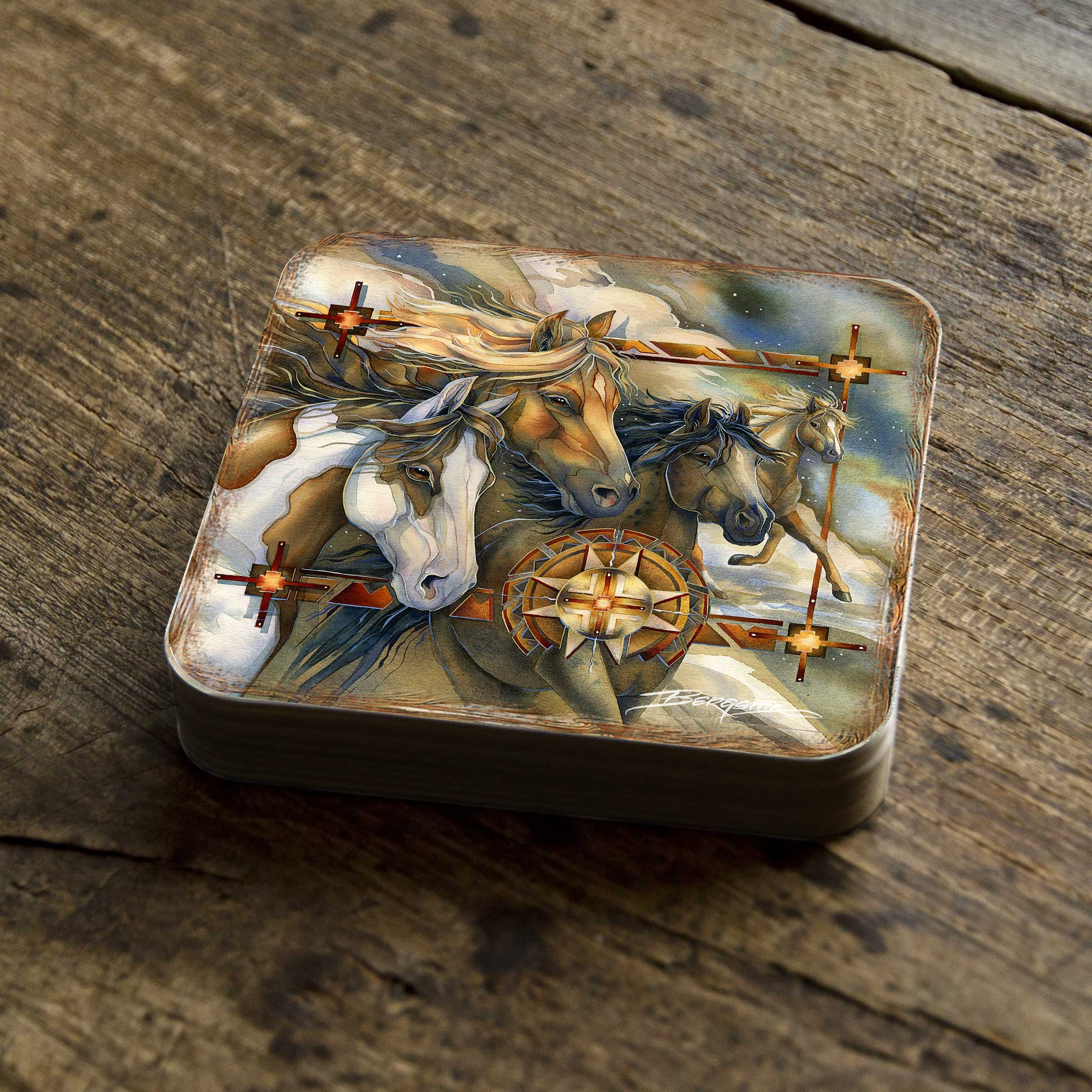 Wild Horses Wooden Cork Coasters Gift Set of 4 by J. Bergsma - Wildlife Décor - 8199474C-S4 Coasters