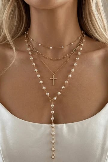 FAITH PEARL CROSS LARIAT NECKLACE STACK | DON'T PASS THIS ONE UP Necklace