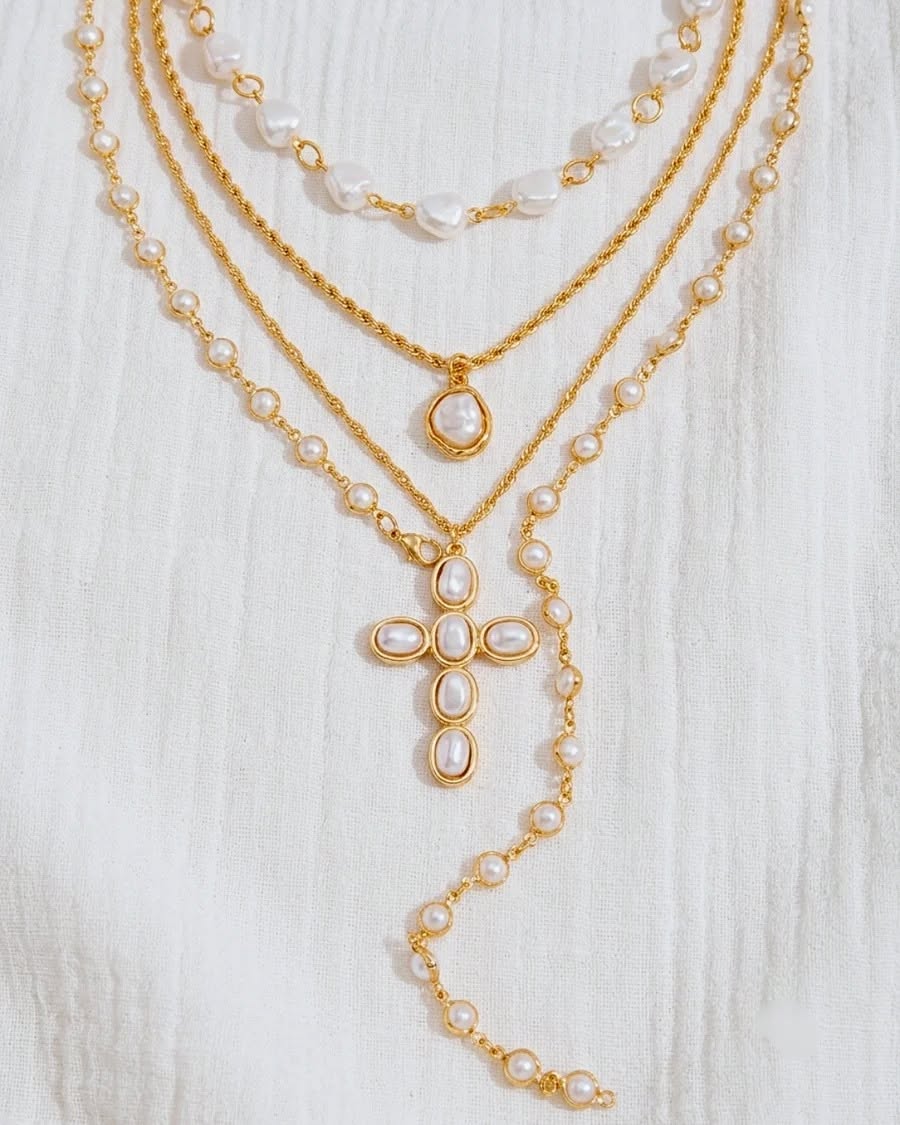 FAITH PEARL CHUNKY CROSS LARIAT CHAIN NECKLACE | WATERPROOF JEWELRY YOU WILL LOVE Necklace