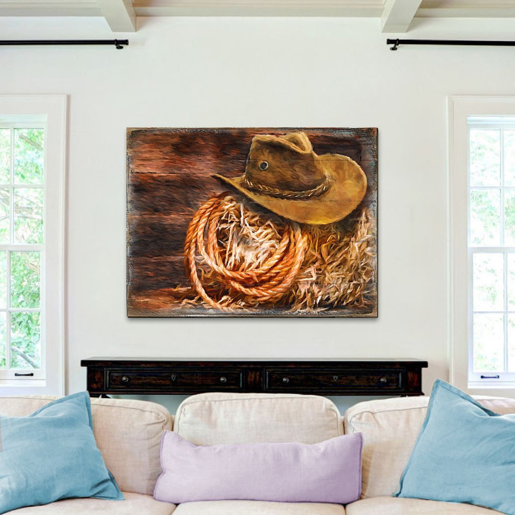 Lothen Cowboy Hat Art Wooden Wall Art by Nature Wonders - Nature Wildlife Decor - 95233B Wall Art