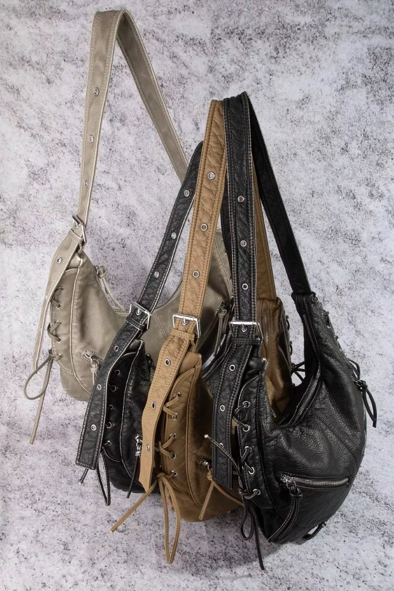 FAME LARGE LEATHER CRESCENT SHOULDER BAG Handbag