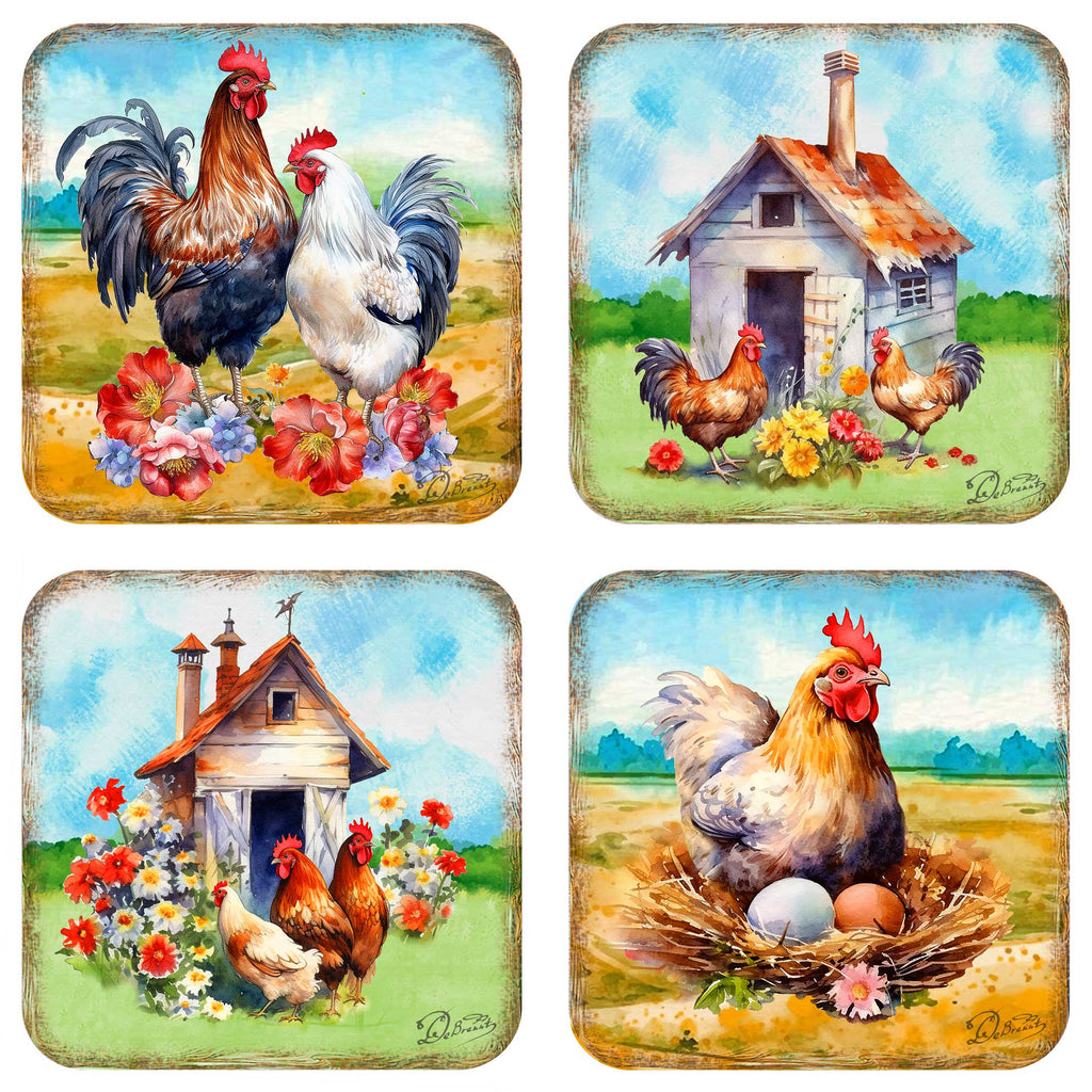Spring on a Farm Wooden Cork Coasters Gift Set of 4 by G. Debrekht - Easter Spring Decor - 8199436C-S4 Coasters