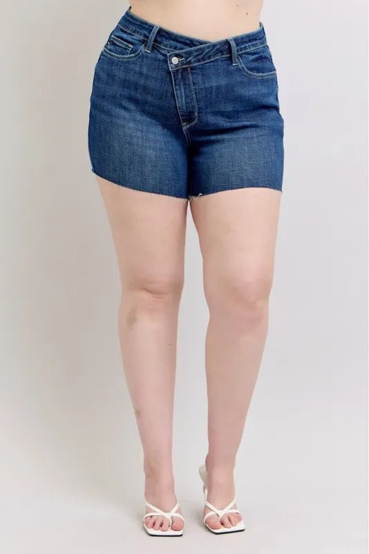 Judy Blue Plus Size High Waist Criss-Cross Waistband Denim Shorts