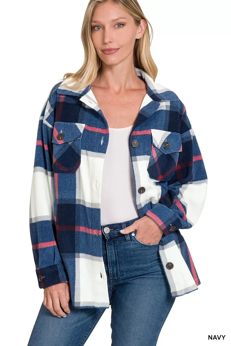 ZENANA OVERSIZED PLAID FLEECE SHACKET Shacket