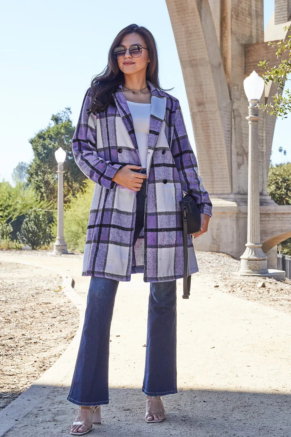 DOUBLE TAKE PLAID BUTTON UP LAPEL COLLAR COAT coat