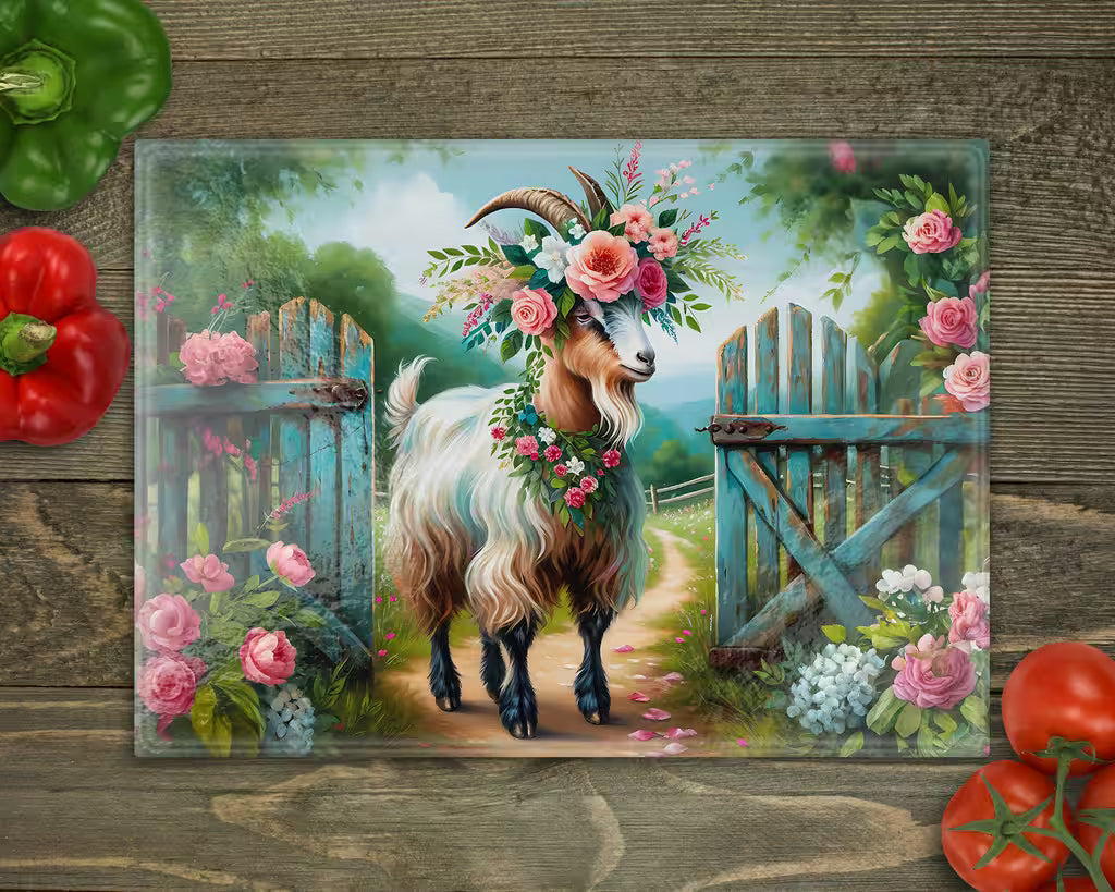 Whimsical Goat Glass Cutting Board cutting board
