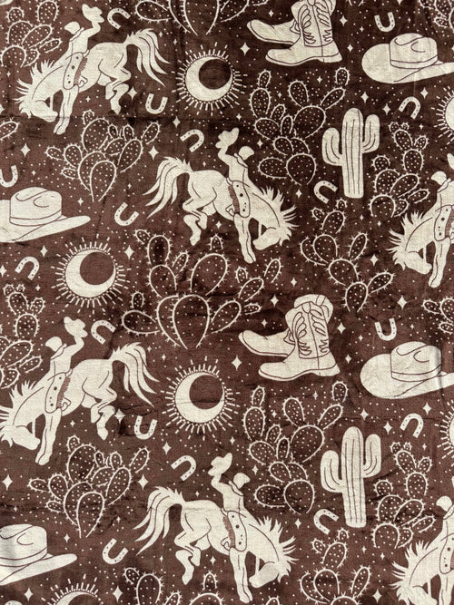 BROWN COWBOYS PRINT KING SIZE SUPER SOFT PLUSH BLANKET BEDDING