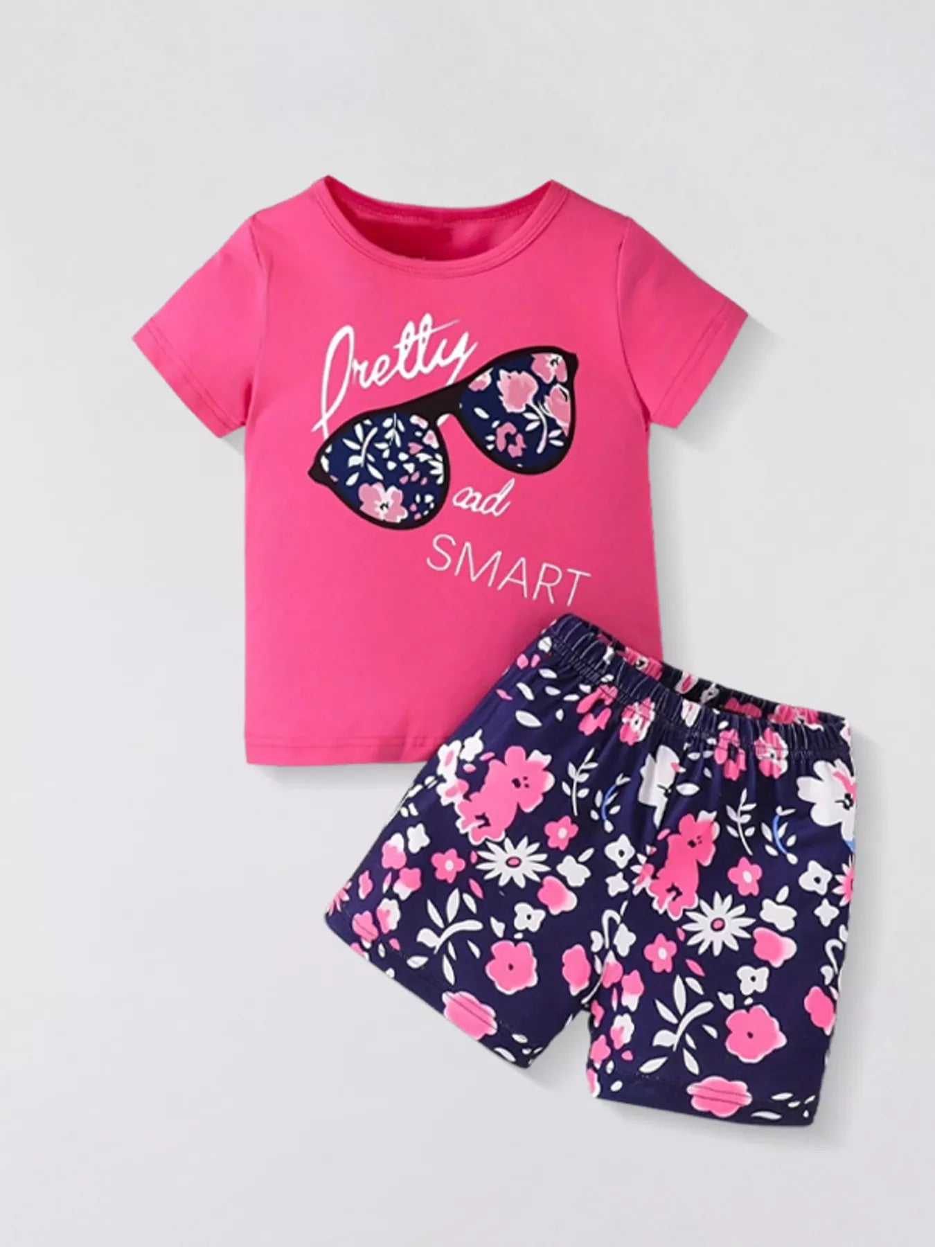 CHILDREN'S FLORAL SUNGLASSES TEE AND SHORTS SET KIDS CLOTHING
