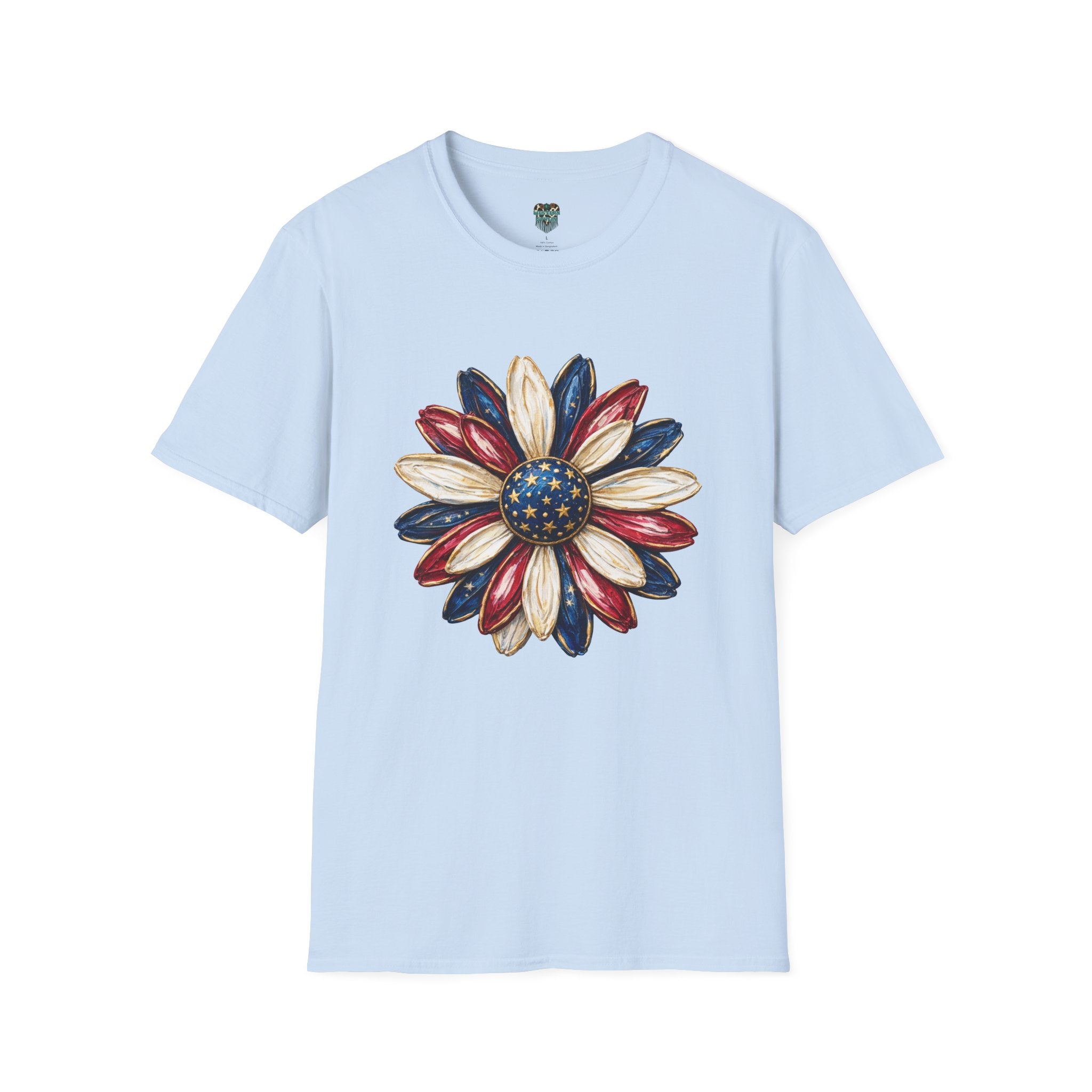 PATRIOTIC SUNFLOWER TSHIRT - RED, WHITE AND BLUE AMERICAN FLAG FLORAL GRAPHIC TEE T-Shirt