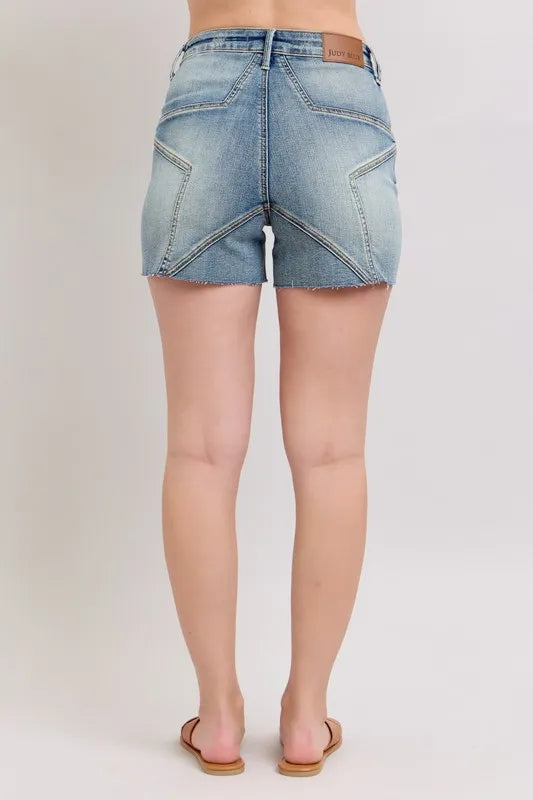 Judy Blue Full Size High Waist Star Seam Detail Denim Shorts Plus Size