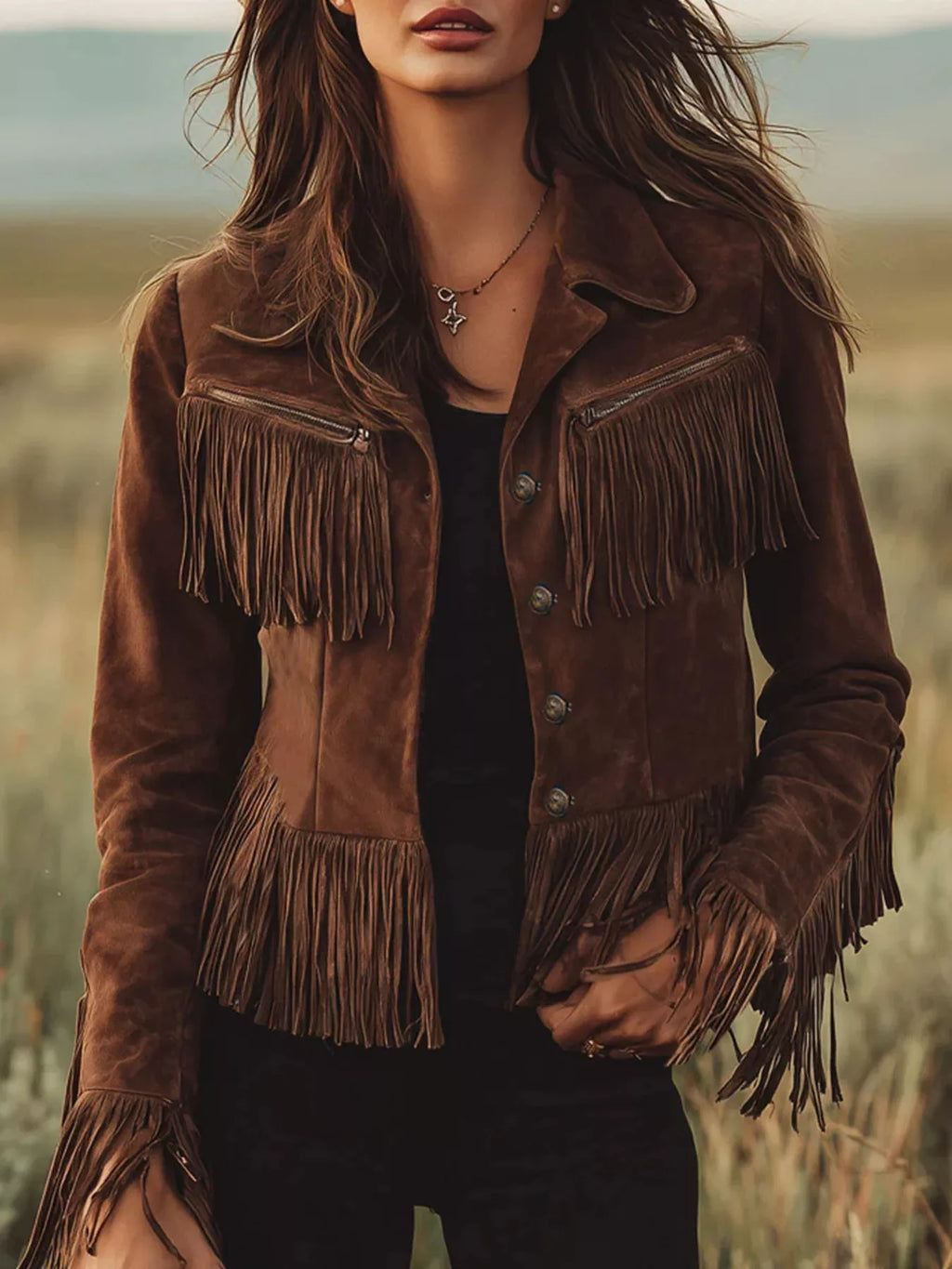 BUCKIN' BRONCO SUEDE FRINGE BUTTON UP JACKET JACKET