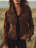 BUCKIN' BRONCO SUEDE FRINGE BUTTON UP JACKET JACKET