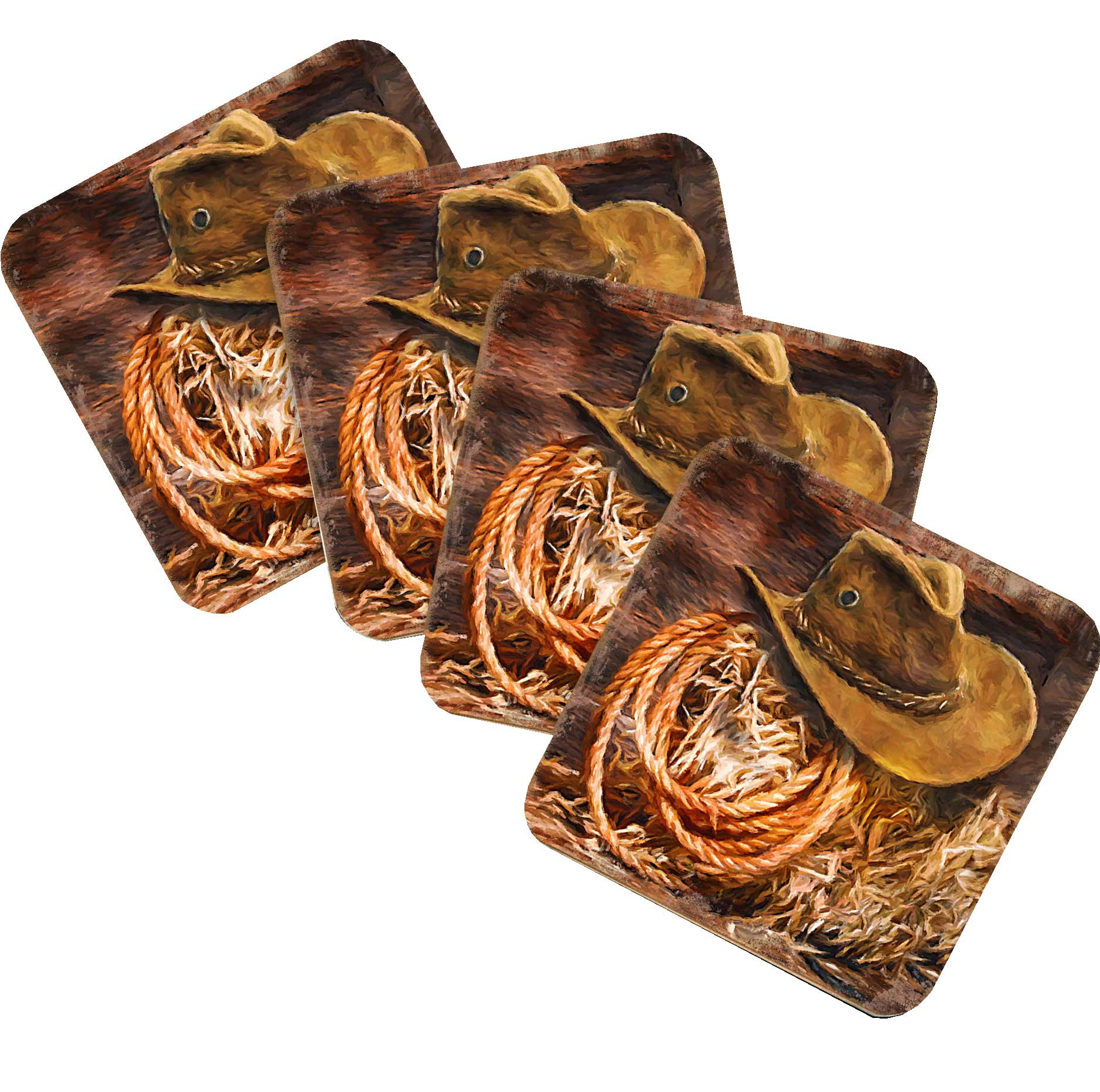 Cowboy Hat Wooden Cork Coasters Gift Set of 4 by Nature Wonders - Nature Wildlife Decor - 95233C-S4 Coasters