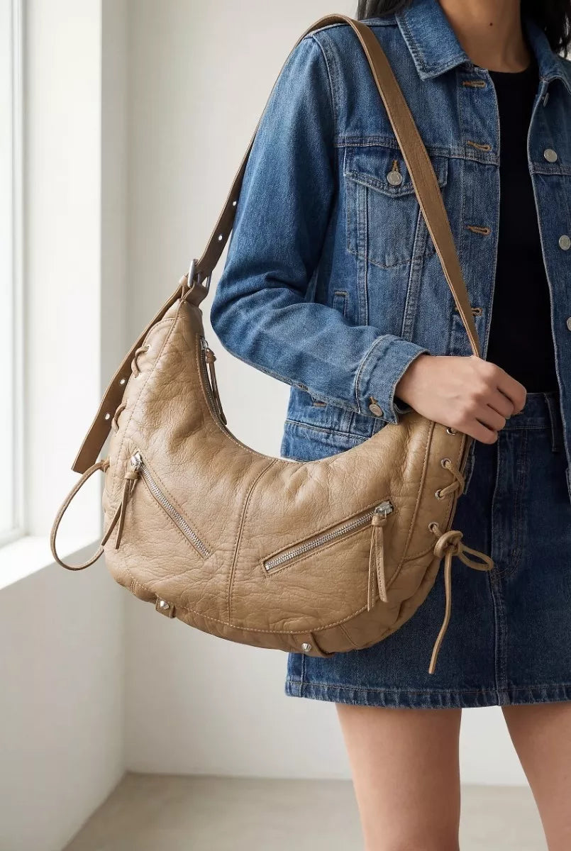 FAME LARGE LEATHER CRESCENT SHOULDER BAG Handbag
