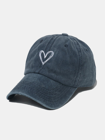 Embroidered Heart Washed Cotton Baseball Cap