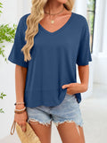 V-Neck Relaxed Fit Solid Color T-Shirt