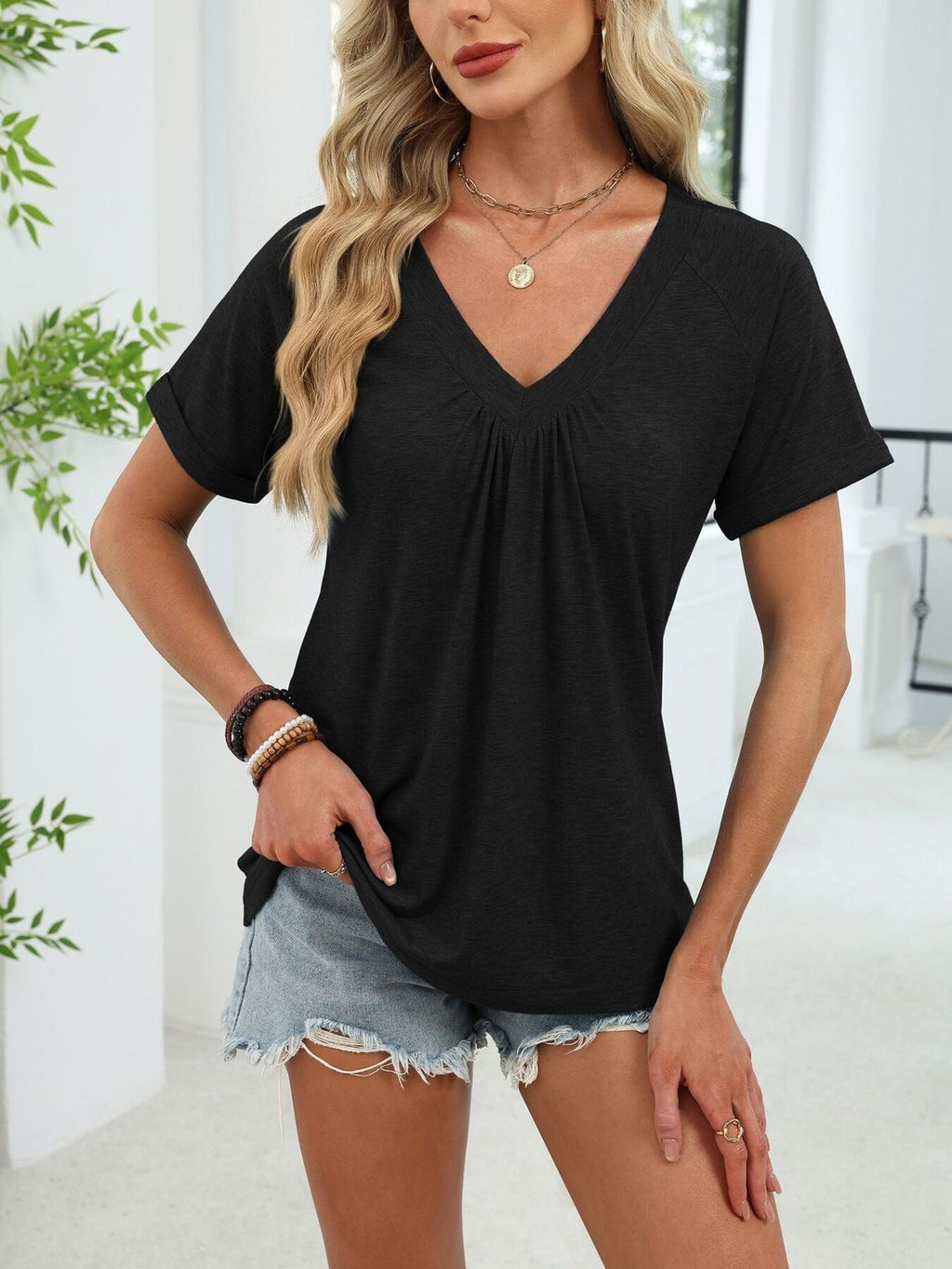 CASUAL V-NECK SHORT SLEEVE T-SHIRT Tops