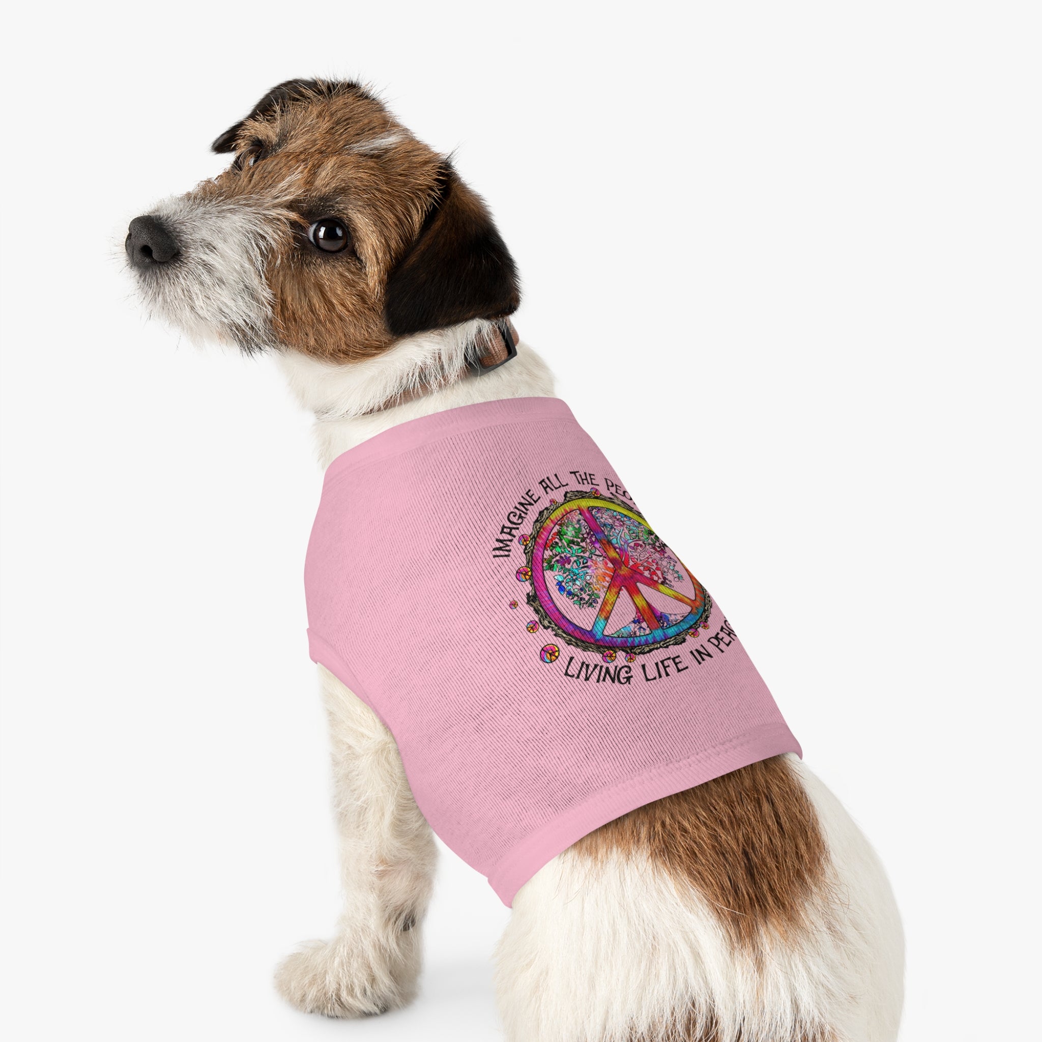 PEACE SIGN PET TANK TOP - "IMAGINE ALL THE PEOPLE, LIVING LIFE IN PEACE" COLORFUL HIPPIE CUSTOM TEE Pets