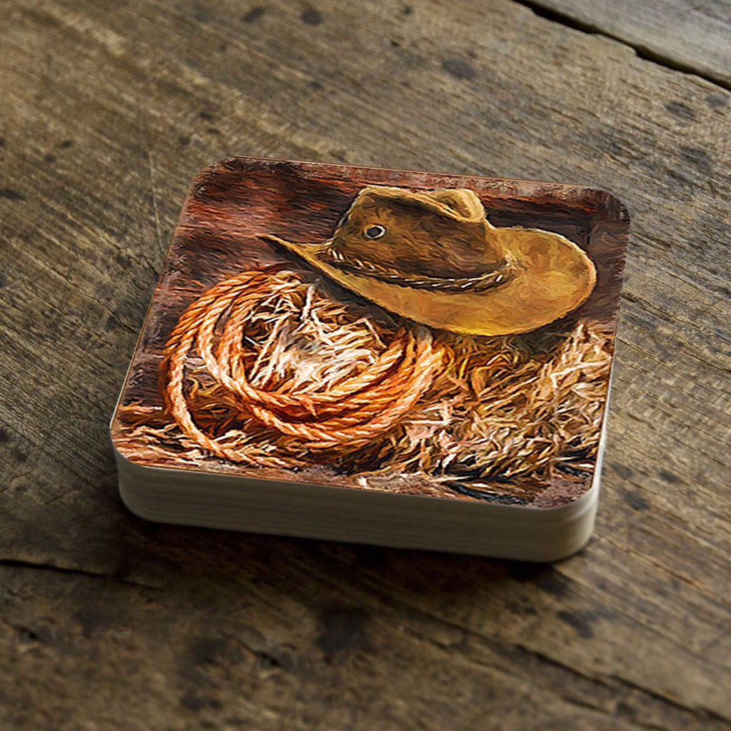 Cowboy Hat Wooden Cork Coasters Gift Set of 4 by Nature Wonders - Nature Wildlife Decor - 95233C-S4 Coasters
