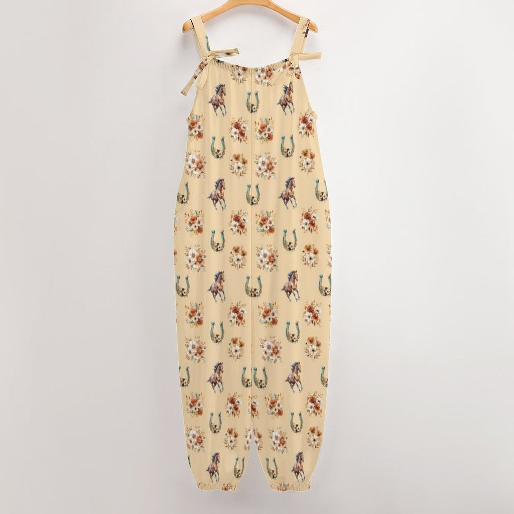 FLORAL HORSE WESTERN COUNTRY GIRL OVERALL JUMPSUIT