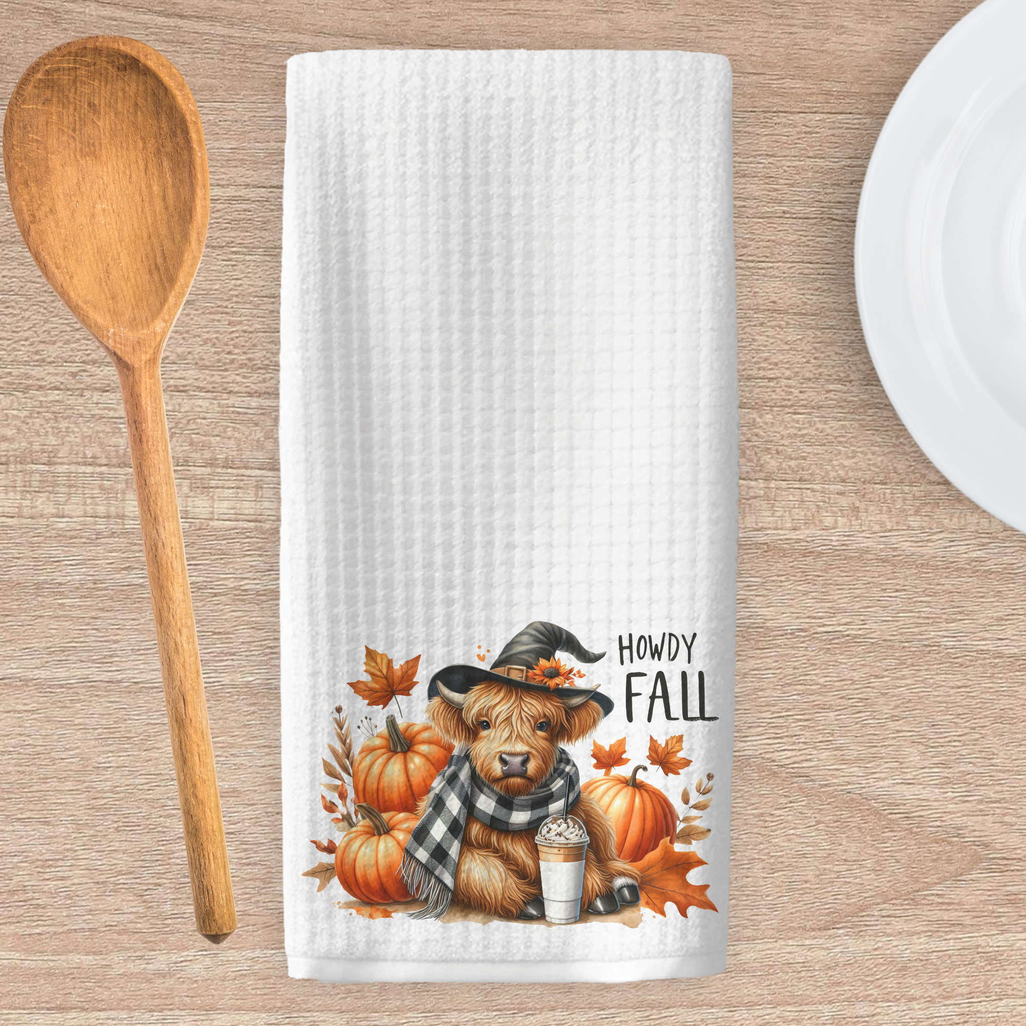 WITCH HAT AND COFFEE HIGHLAND KITCHEN TEA TOWEL