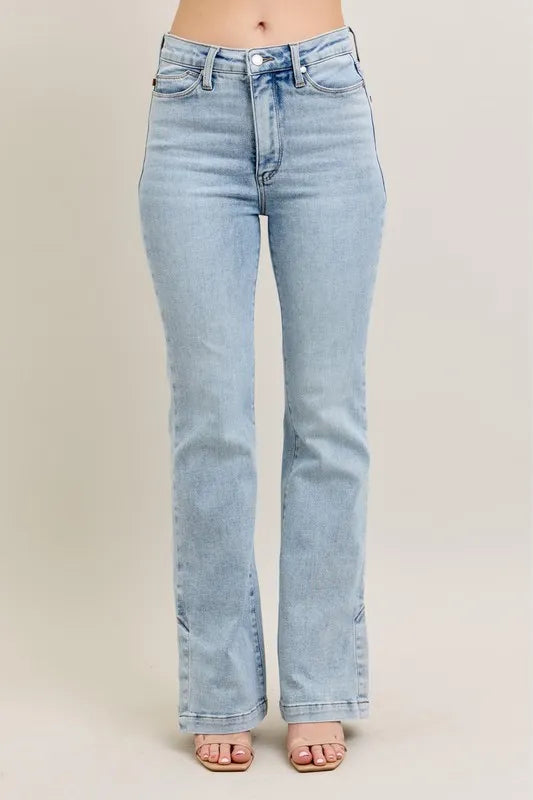 Judy Blue Full Size Tummy Control Vintage Wash Side Slit Slim Boot Jeans Plus Size Judy Blue Denim