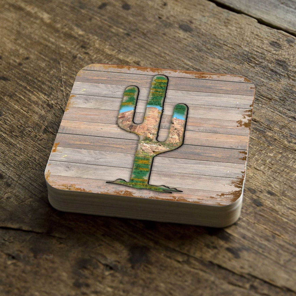 Cactus Wooden Cork Coasters Gift Set of 4 by Nature Wonders - Nature Wildlife Decor - 8199416C-S4 Coasters