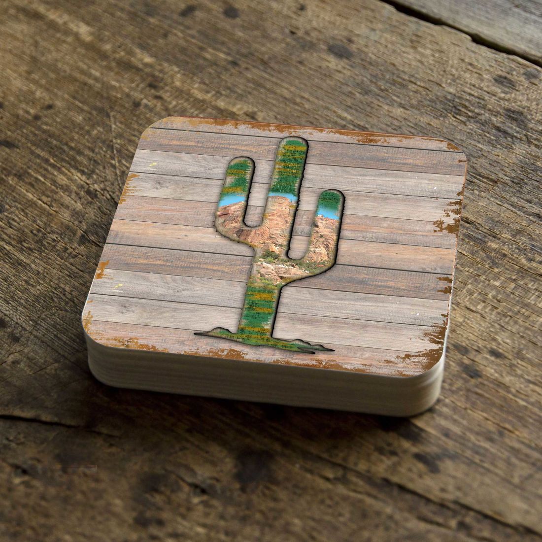 Cactus Wooden Cork Coasters Gift Set of 4 by Nature Wonders - Nature Wildlife Decor - 8199416C-S4 Coasters