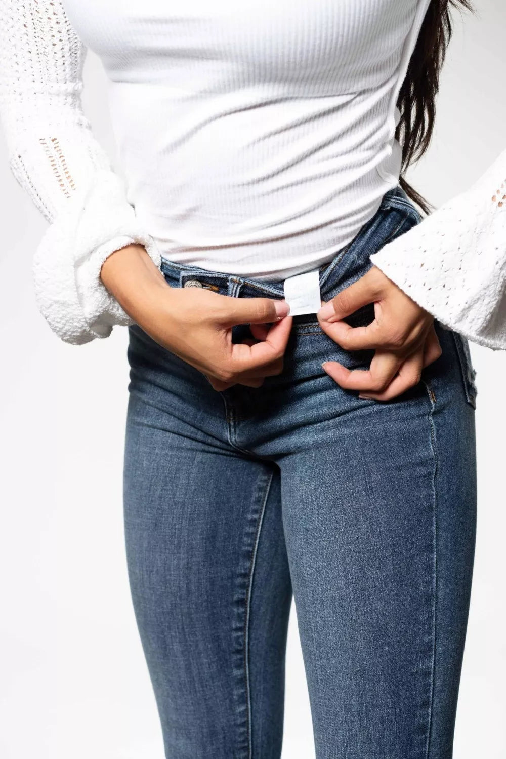 JUDY BLUE HIGH WAIST SKINNY JEANS WITH DESTROY AND SHARK BIT HEM Judy Blue Denim